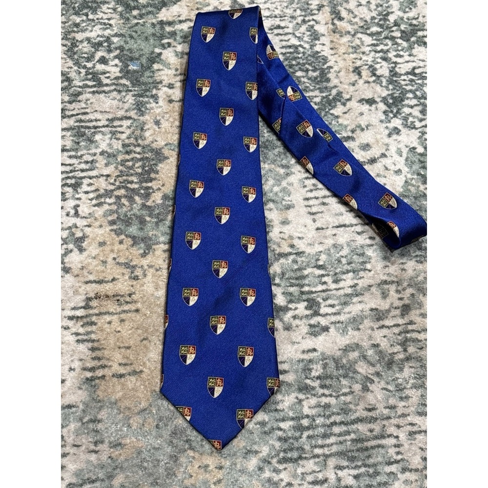 Genuine Polo Ralph Lauren  Club Silk Tie - Blue With Shields Hand Made Silk USA